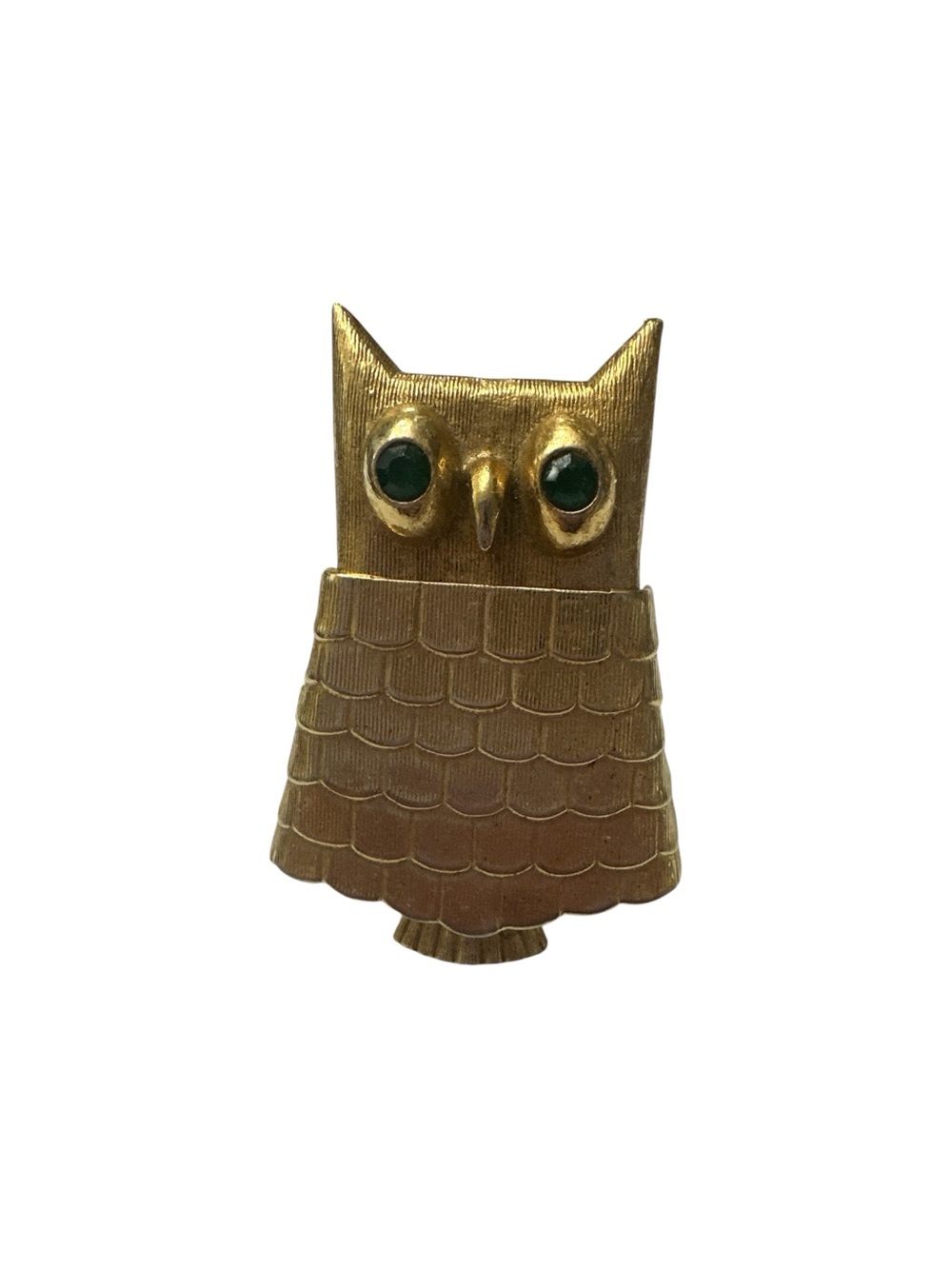 Avon Gold Owl Brooch with Green Rhinestone Eyes - Picture 4 of 5
